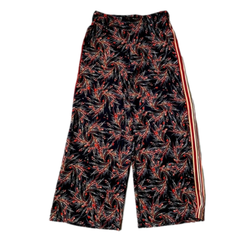 Nwt New Max Studio Wide Leg Pull on Black Red Side Striped Flowy Pant Small